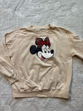 Old Navy x Disney Cream Minnie Mouse Sweatshirt with Red Plaid Bow Accent